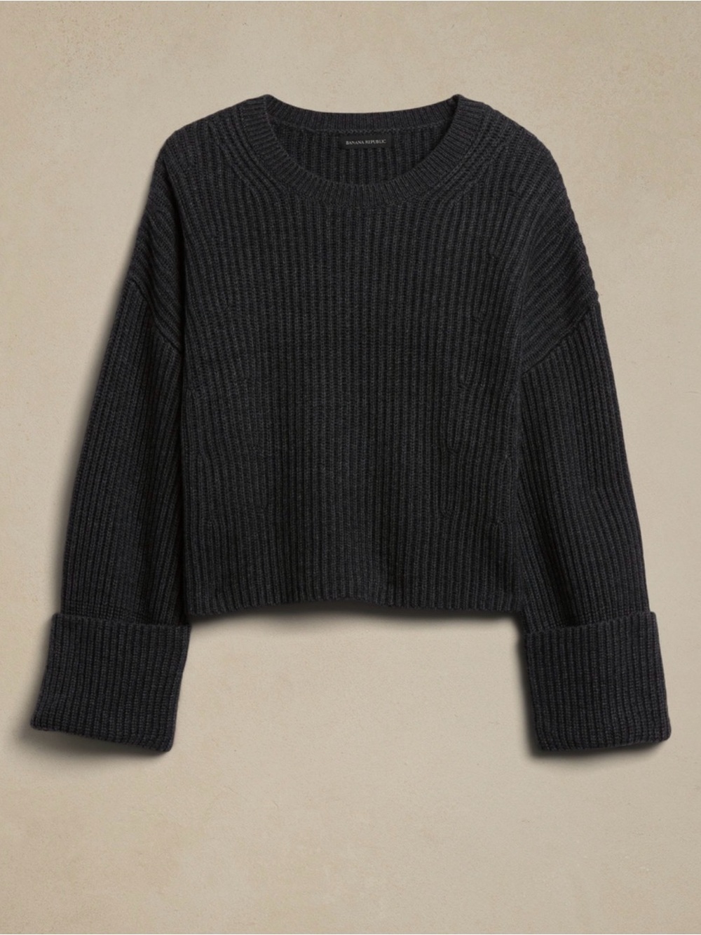 Banana Republic Women's Ribbed Merino Wool Cashmere Crewneck Sweater - Charcoal